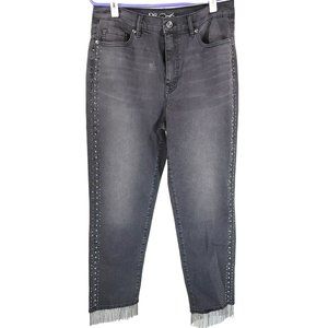 DG2 Diane Gilman Black Studs Rhinestones Beaded Pant Leg Capri Jeans 10